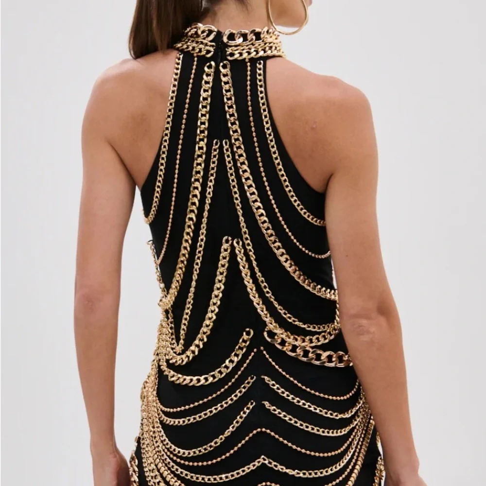 AKIRA Black and Gold Chain Mini Dress - Picture 2 of 3